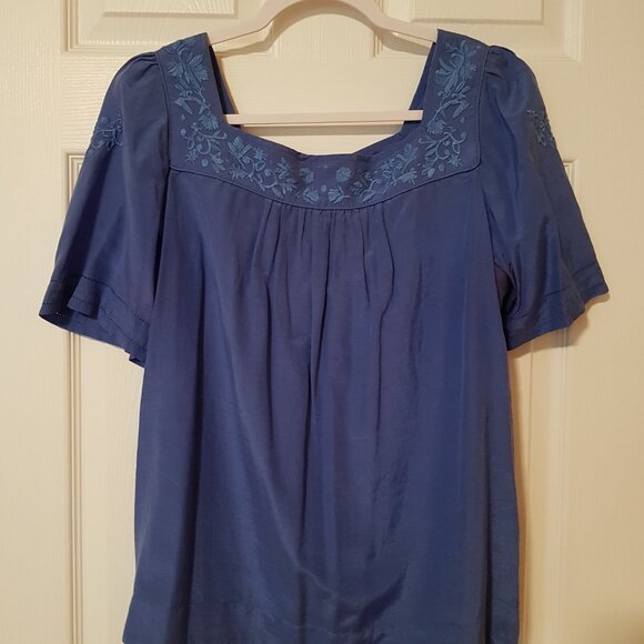 Banana Republic Women's Swing Embroidered Top ~ Size XL ~ Blue ~ GUC ~ - Picture 4 of 4